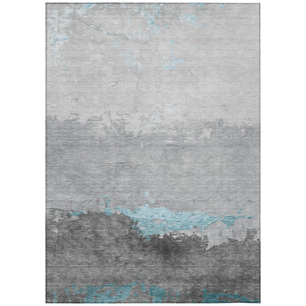 HomeRoots 5' X 8' Teal Blue and Gray Abstract Area Rug - Durable, Stylish, Washable Indoor/Outdoor Decor Piece 623990