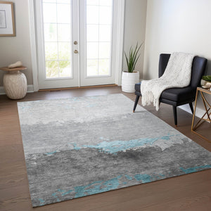 HomeRoots 5' X 8' Teal Blue and Gray Abstract Area Rug - Durable, Stylish, Washable Indoor/Outdoor Decor Piece 623990
