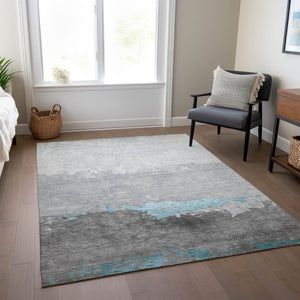 HomeRoots 5' X 8' Teal Blue and Gray Abstract Area Rug - Durable, Stylish, Washable Indoor/Outdoor Decor Piece 623990