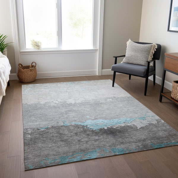 HomeRoots 5' X 8' Teal Blue and Gray Abstract Area Rug - Durable, Stylish, Washable Indoor/Outdoor Decor Piece 623990