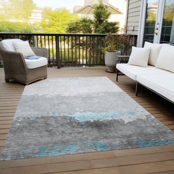 HomeRoots 5' X 8' Teal Blue and Gray Abstract Area Rug - Durable, Stylish, Washable Indoor/Outdoor Decor Piece 623990
