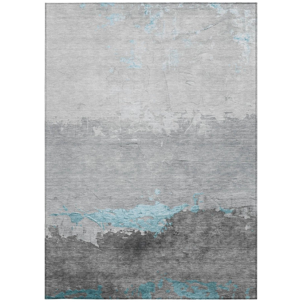 HomeRoots 8' X 10' Stylish Teal Blue & Gray Abstract Washable Rug - Versatile Indoor/Outdoor Décor Solution! 623992