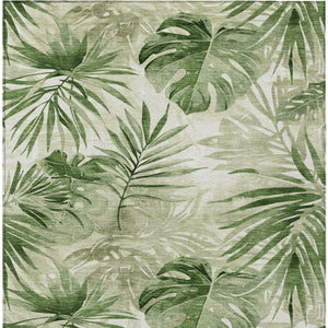 HomeRoots 5' X 8' Artichoke Green Floral Area Rug - Durable, Washable, Stylish for Indoor & Outdoor Spaces! 623996