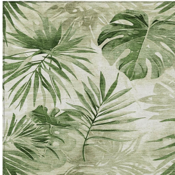 HomeRoots 5' X 8' Artichoke Green Floral Area Rug - Durable, Washable, Stylish for Indoor & Outdoor Spaces! 623996