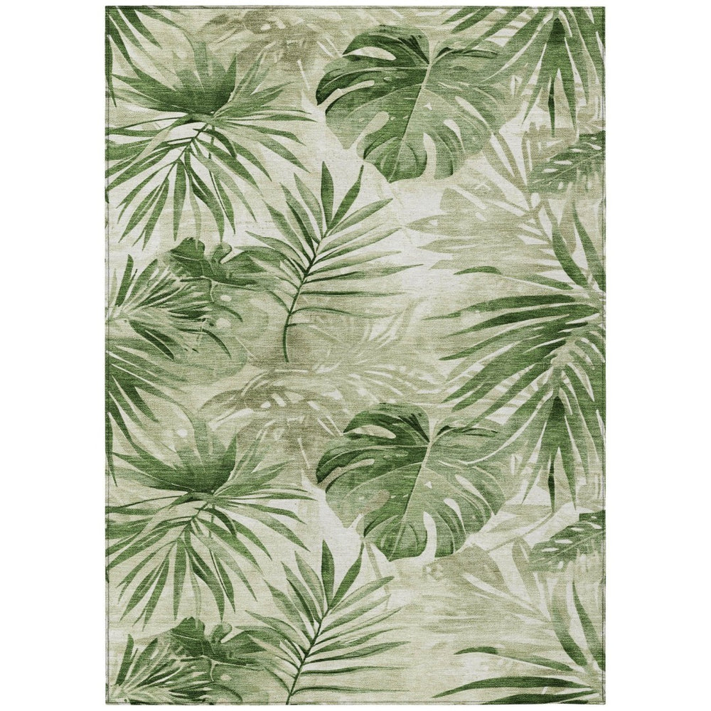 HomeRoots 5' X 8' Artichoke Green Floral Area Rug - Durable, Washable, Stylish for Indoor & Outdoor Spaces! 623996