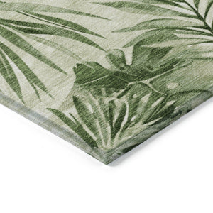 HomeRoots 8' Durable Artichoke Green & Ivory Round Floral Area Rug - Washable for Indoor & Outdoor Use! 623997