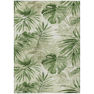 HomeRoots 8' X 10' Artichoke Green Floral Area Rug - Washable, Durable, Perfect for Indoor & Outdoor Spaces! 623998