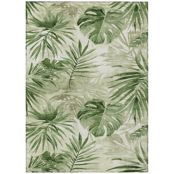 HomeRoots 8' X 10' Artichoke Green Floral Area Rug - Washable, Durable, Perfect for Indoor & Outdoor Spaces! 623998