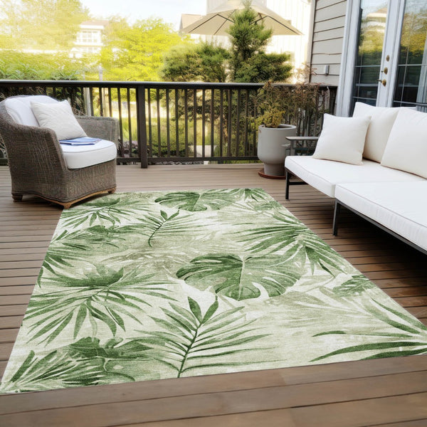 HomeRoots 8' X 10' Artichoke Green Floral Area Rug - Washable, Durable, Perfect for Indoor & Outdoor Spaces! 623998