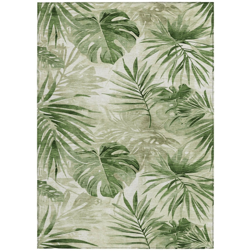 HomeRoots 9' X 12' Artichoke Green Floral Area Rug - Durable, Washable, Perfect for Indoor & Outdoor Spaces 623999