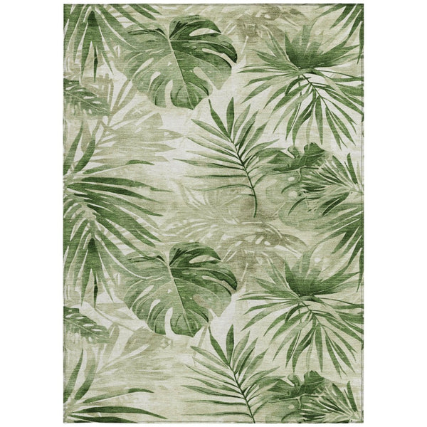 HomeRoots 9' X 12' Artichoke Green Floral Area Rug - Durable, Washable, Perfect for Indoor & Outdoor Spaces 623999
