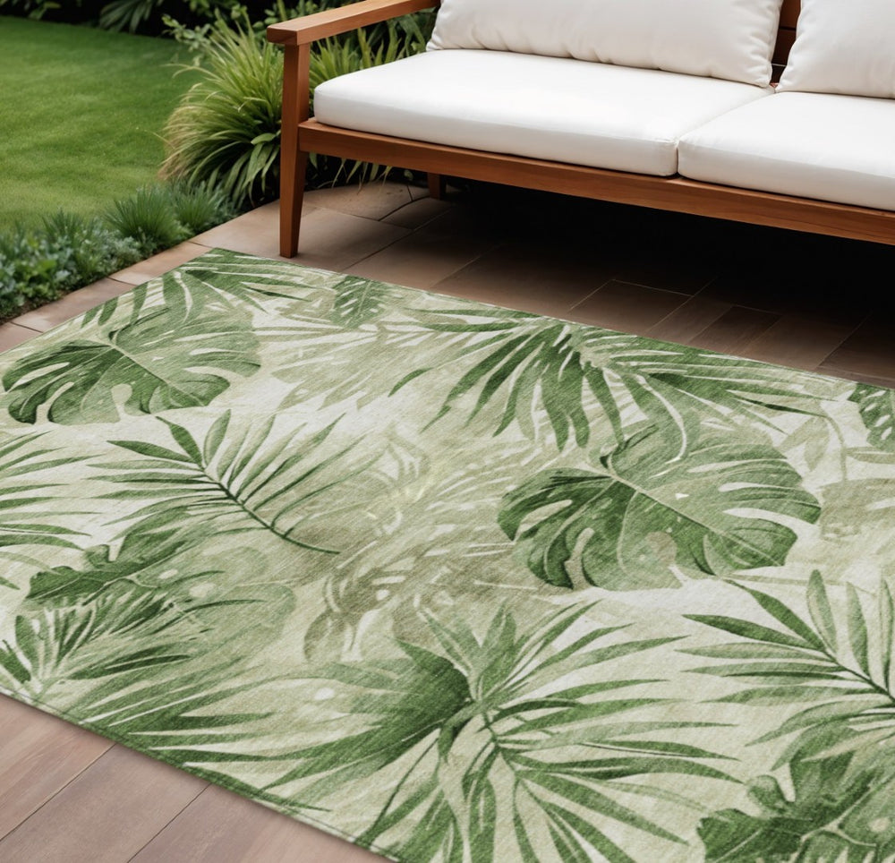 HomeRoots 9' X 12' Artichoke Green Floral Area Rug - Durable, Washable, Perfect for Indoor & Outdoor Spaces 623999