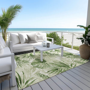 HomeRoots 9' X 12' Artichoke Green Floral Area Rug - Durable, Washable, Perfect for Indoor & Outdoor Spaces 623999