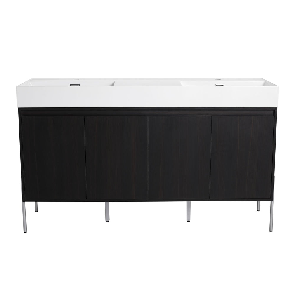 English Elm 60" Freestanding Bathroom Vanity with Dual Resin Sinks, Spacious Soft-Close Cabinet Storage, Durable Finish Dark Oak W1972S00016