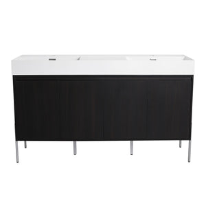 English Elm 60" Freestanding Bathroom Vanity with Dual Resin Sinks, Spacious Soft-Close Cabinet Storage, Durable Finish Dark Oak W1972S00016