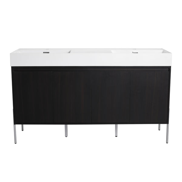 English Elm 60" Freestanding Bathroom Vanity with Dual Resin Sinks, Spacious Soft-Close Cabinet Storage, Durable Finish Dark Oak W1972S00016