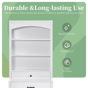English Elm White Bathroom Storage Cabinet with Zinc Alloy Knobs, Adjustable Shelves, Smooth Drawers & Open Shelves for Organized, Durable MDF Storage (78.7" H) N725P252486K
