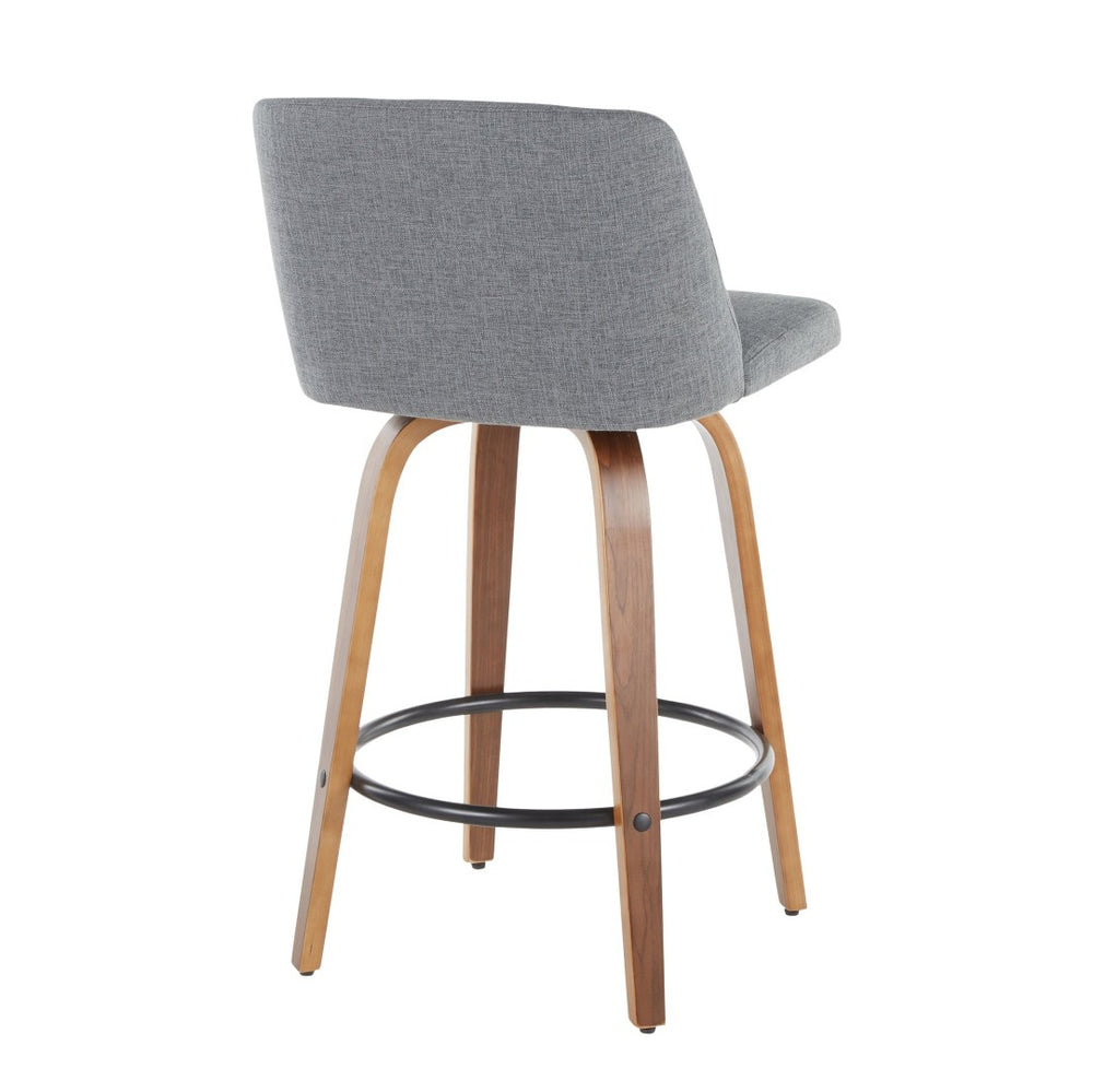 English Elm Toriano Mid-Century Modern Counter Stools - Set Of 2, Stylish Swivel Seats In Walnut & Grey Fabric B202S00383-GIGA