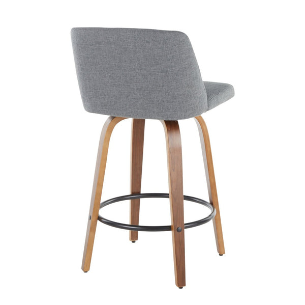 English Elm Toriano Mid-Century Modern Counter Stools - Set Of 2, Stylish Swivel Seats In Walnut & Grey Fabric B202S00383-GIGA