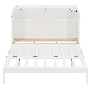 English Elm Queen Murphy Wall Bed Cabinet with Storage Drawer Built-in Power Outlets Usb Ports White LP000400AAK-1
