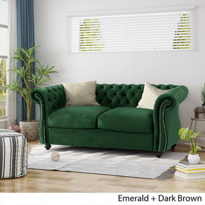 English Elm Christopher Knight Home® - LOVESEAT Plush Velvet Tufted Diamond Stitch with Nailhead Trim and Scrolled Arms for Luxe Comfort Emerald 63045.00NVLTEMD