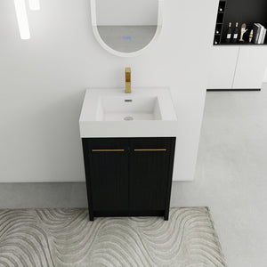 English Elm 24 Inch Freestanding Bathroom Vanity With Resin Sink, Soft-Close Doors & Adjustable Storage Options W999S00177