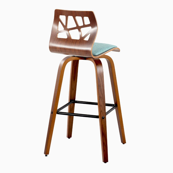 English Elm Fixed-height Swivel Barstools Walnut Legs Teal Upholstery Mid-century Modern Set of 2 B202S02185