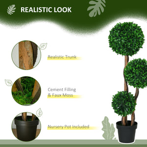 English Elm HOMCOM 3-Ball Boxwood Topiary Tree 43.25" with Pot - Realistic UV-Safe Faux Plant for Home & Patio W2225P217287