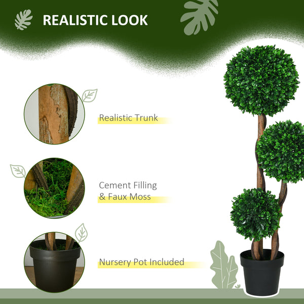 English Elm HOMCOM 3-Ball Boxwood Topiary Tree 43.25" with Pot - Realistic UV-Safe Faux Plant for Home & Patio W2225P217287