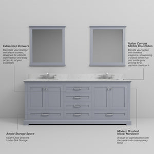 English Elm Dark Grey Double Bath Vanity With Carrara Marble Top, Chrome Faucets & Mirrors - Stylish Storage Solution B2731S01031