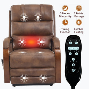 English Elm Power Lift Recliner with Dual Motor Heat Massage Leatheraire and Wood Armrests W1803S00078