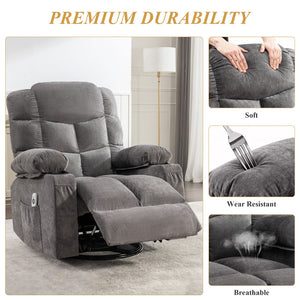 English Elm Oversized Swivel Recliner with Massage Heating Linen Upholstery and Usb Port Gray W1521P411670