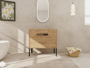 English Elm 36 Dual-Function Bathroom Vanity 36" Freestanding or Wall-Mount Cabinet, Eco Plywood, Shelf, Feet W999123987