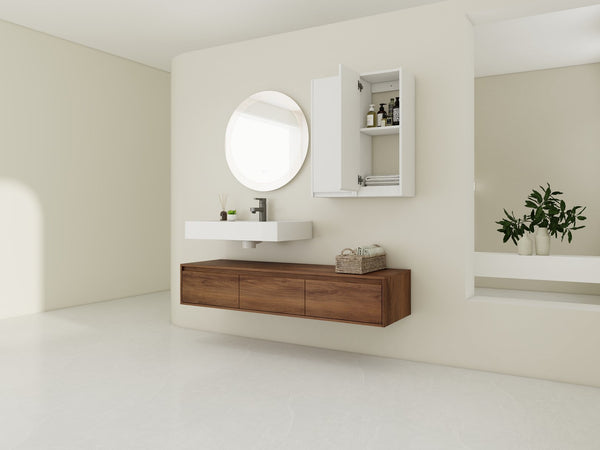 English Elm 60-Inch Wall-Mounted Vanity With Molded Resin Sink, 2 Side Cabinets & 3 Soft-Close Drawers For Storage W999S00285