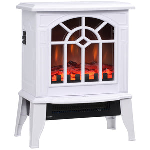 English Elm Homcom Electric Fireplace Stove - 18" Portable Heater With Realistic Flames & Safety Features, White W2225P229197