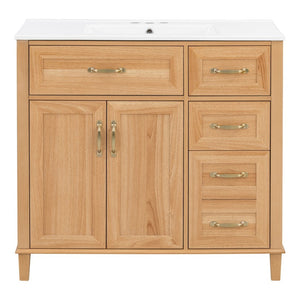 English Elm [video] 36 Inch Freestanding Bathroom Vanity with Ceramic Sink and Soft Close Storage N759P395344N
