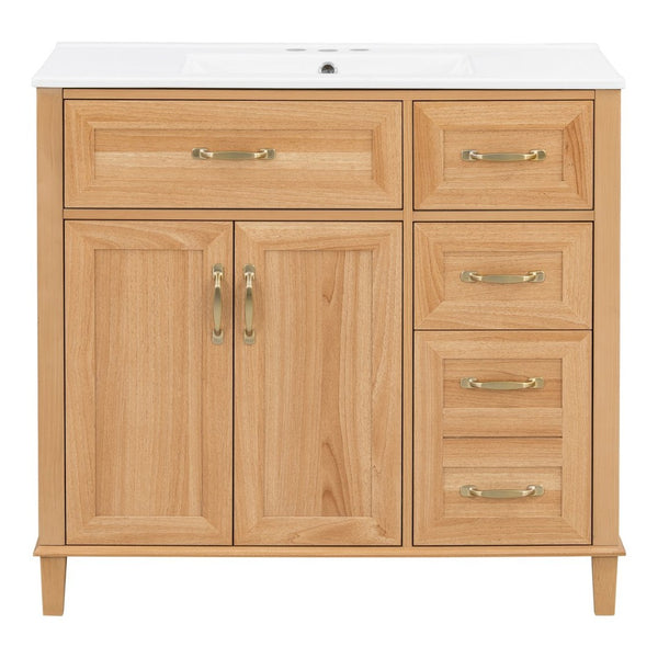 English Elm [video] 36 Inch Freestanding Bathroom Vanity with Ceramic Sink and Soft Close Storage N759P395344N