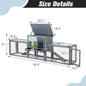 English Elm Large Two-story Outdoor Rabbit Hutch Pine Wood Weatherproof Dual Run Enclosure W2181P356097