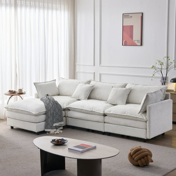 English Elm 105" L-shaped Chenille Sectional with Ottoman Pocket Spring Living Room Sofa Beige W1097S00225