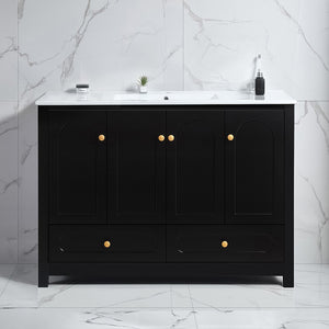 English Elm A Matte Black 48 Inch Bathroom Vanity with Soft Close Doors and Drawer Storage W3133P326085