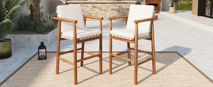 English Elm Outdoor Acacia Wood Counter Stools Set of 2 with Woven Seat and Beige Cushions N704P383163A