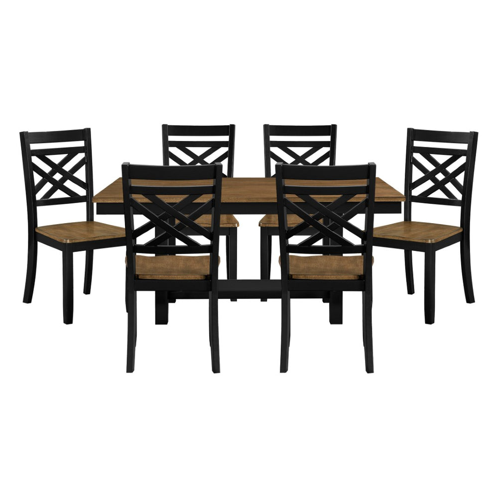 English Elm 2-tone Farmhouse Dining Set Seats Six with X-back Chairs and Open Storage Shelf B011S02212