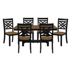 English Elm 2-tone Farmhouse Dining Set Seats Six with X-back Chairs and Open Storage Shelf B011S02212