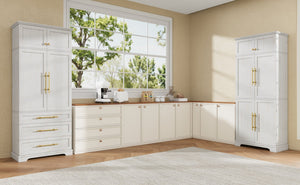 English Elm K&k Farmhouse Pantry Cabinet Tall Freestanding Kitchen Storage with Drawers Shelves White N707P356567W
