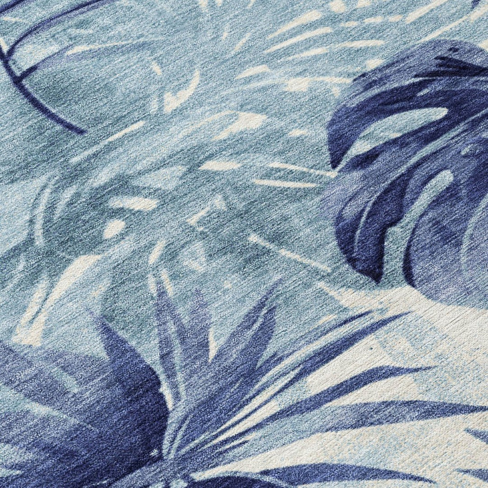 HomeRoots 5' Blue and Ivory Floral Area Rug - Durable, Washable Design for Indoor & Outdoor Spaces, 5' x 8' 624002