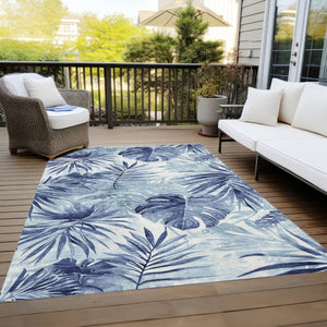 HomeRoots 5' Blue and Ivory Floral Area Rug - Durable, Washable Design for Indoor & Outdoor Spaces, 5' x 8' 624002