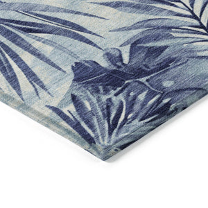 HomeRoots 8' Blue and Ivory Round Floral Rug - Durable, Washable, Perfect for Indoor and Outdoor Spaces! 624003