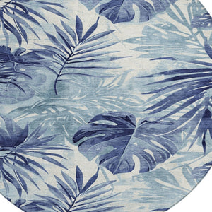 HomeRoots 8' Blue and Ivory Round Floral Rug - Durable, Washable, Perfect for Indoor and Outdoor Spaces! 624003