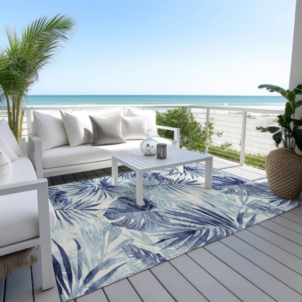 HomeRoots 8' X 10' Blue Floral Area Rug – Washable, Stain-Resistant, Non-Slip, Perfect for Indoor & Outdoor Use! 624004