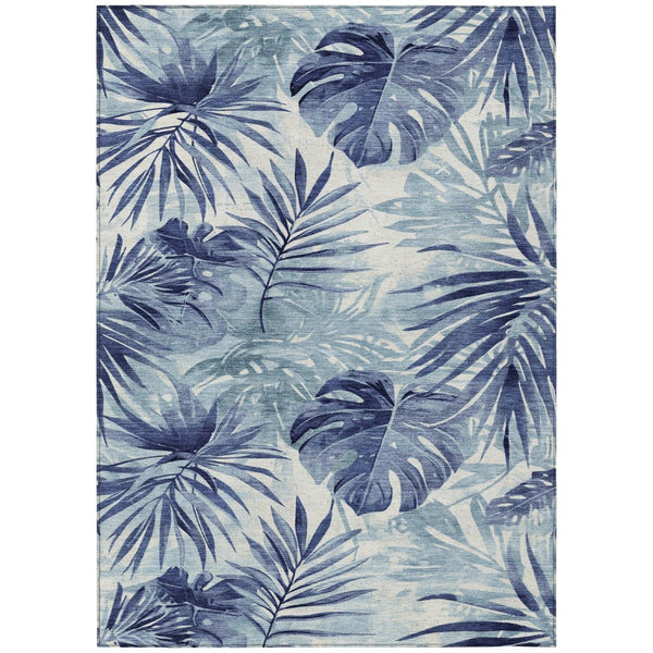 HomeRoots 8' X 10' Blue Floral Area Rug – Washable, Stain-Resistant, Non-Slip, Perfect for Indoor & Outdoor Use! 624004